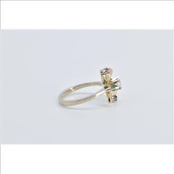 14K Diamond Emerald Ruby Sapphire Flower Yellow Gold Ring, Size 4.75