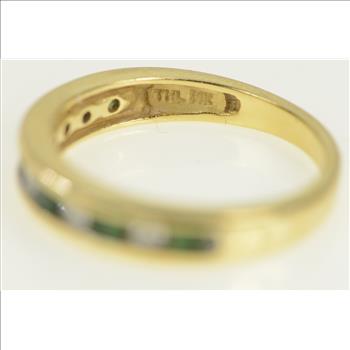 14K Diamond Emerald Vintage Wedding Band Yellow Gold Ring, Size 7