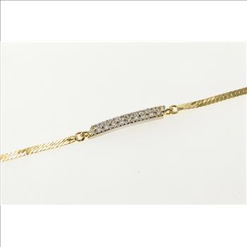 14K Diamond Encrusted Bar Herringbone Link Chain Yellow Gold Bracelet 7.25