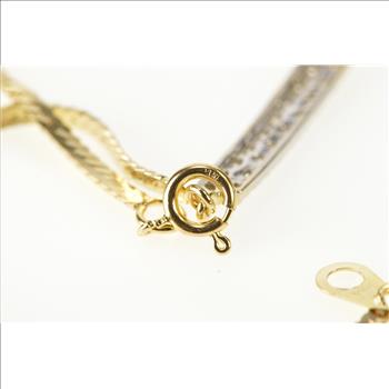 14K Diamond Encrusted Bar Herringbone Link Chain Yellow Gold Bracelet 7.25