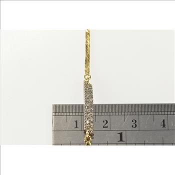 14K Diamond Encrusted Bar Herringbone Link Chain Yellow Gold Bracelet 7.25