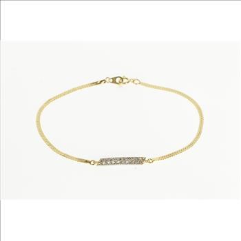 14K Diamond Encrusted Bar Herringbone Link Chain Yellow Gold Bracelet 7.25