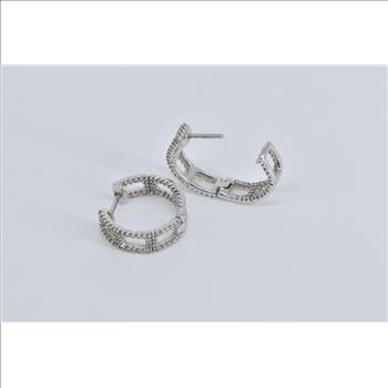 14K Diamond Encrusted Inside Outside 15.8mm Hoop White Gold Earrings