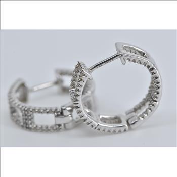 14K Diamond Encrusted Inside Outside 15.8mm Hoop White Gold Earrings