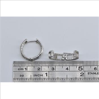 14K Diamond Encrusted Inside Outside 15.8mm Hoop White Gold Earrings