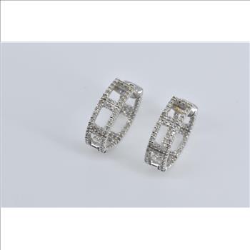 14K Diamond Encrusted Inside Outside 15.8mm Hoop White Gold Earrings