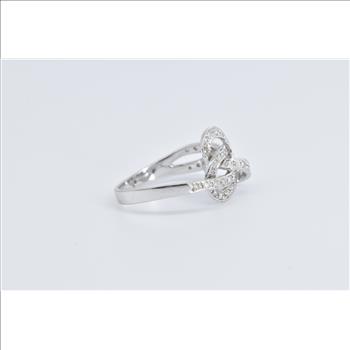 14K Diamond Encrusted Loop Knot Spiral Intertwined White Gold Ring, Size 7.5