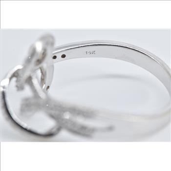 14K Diamond Encrusted Loop Knot Spiral Intertwined White Gold Ring, Size 7.5