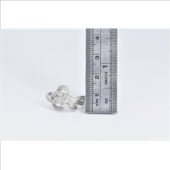 14K Diamond Encrusted Loop Knot Spiral Intertwined White Gold Ring, Size 7.5