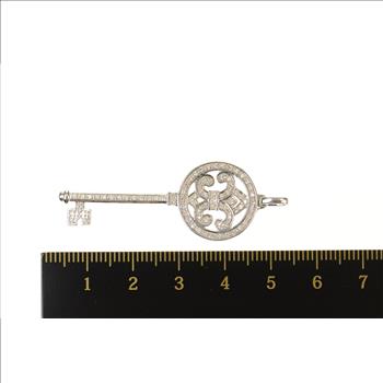 14K Diamond Encrusted Ornate Skeleton Key White Gold Pendant