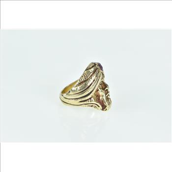 14K Diamond Eyed Ruby Turban Jafar Statement Yellow Gold Ring, Size 4.25