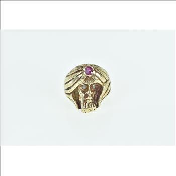 14K Diamond Eyed Ruby Turban Jafar Statement Yellow Gold Ring, Size 4.25