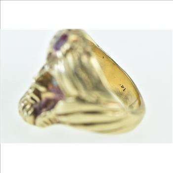 14K Diamond Eyed Ruby Turban Jafar Statement Yellow Gold Ring, Size 4.25