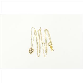 14K Diamond Heart Love Symbol Chain Yellow Gold Necklace 16.25