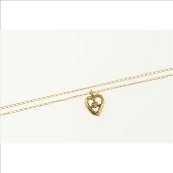 14K Diamond Heart Love Symbol Chain Yellow Gold Necklace 16.25