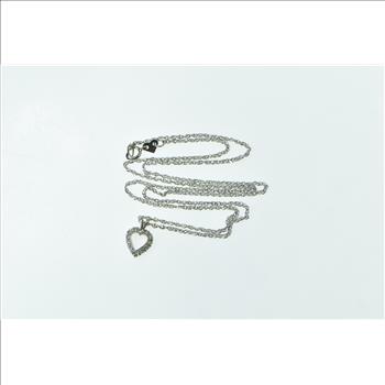 14K Diamond Heart Love Symbol Classic Chain White Gold Necklace 17.75
