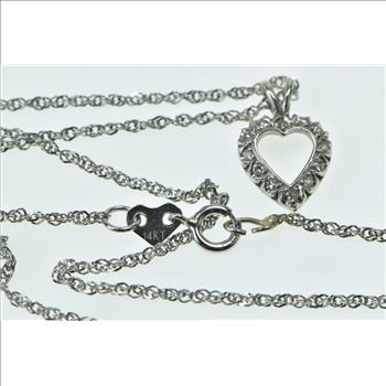 14K Diamond Heart Love Symbol Classic Chain White Gold Necklace 17.75