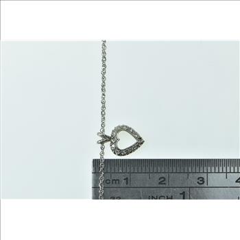 14K Diamond Heart Love Symbol Classic Chain White Gold Necklace 17.75