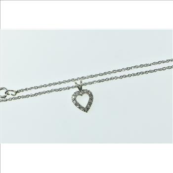 14K Diamond Heart Love Symbol Classic Chain White Gold Necklace 17.75