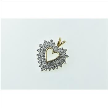 14K Diamond Heart Love Symbol Cluster Romantic Yellow Gold Pendant