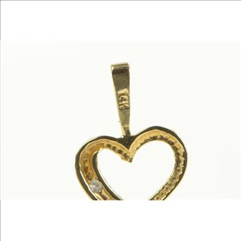 14K Diamond Inset Heart Love Symbol Classic Yellow Gold Pendant