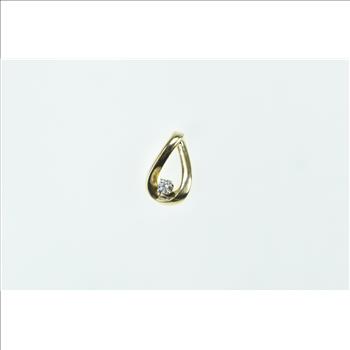 14K Diamond Inset Tear Drop Loop Vintage Yellow Gold Pendant