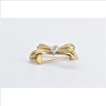 14K Diamond Inset Vintage Bow Ribbon Yellow Gold Pendant/Pin