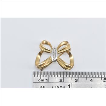 14K Diamond Inset Vintage Bow Ribbon Yellow Gold Pendant/Pin