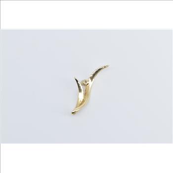 14K Diamond Leaf Curved Palm Frond Drop Yellow Gold Pendant