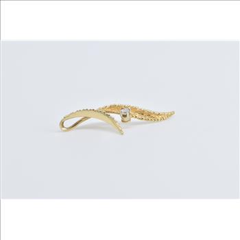 14K Diamond Leaf Curved Palm Frond Drop Yellow Gold Pendant
