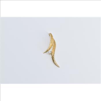 14K Diamond Leaf Curved Palm Frond Drop Yellow Gold Pendant