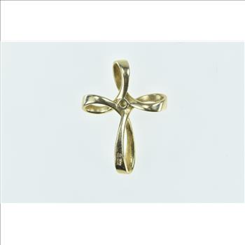 14K Diamond Loop Cross Christian Faith Symbol Yellow Gold Pendant