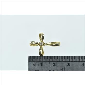 14K Diamond Loop Cross Christian Faith Symbol Yellow Gold Pendant