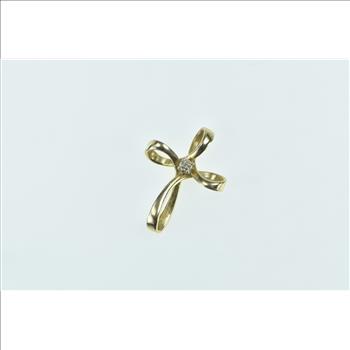 14K Diamond Loop Cross Christian Faith Symbol Yellow Gold Pendant