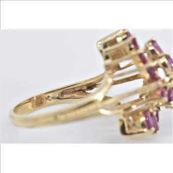 14K Diamond Marquise Natural Ruby Spiral Cluster Yellow Gold Ring, Size 8.25