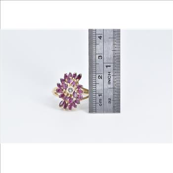 14K Diamond Marquise Natural Ruby Spiral Cluster Yellow Gold Ring, Size 8.25