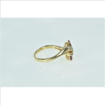 14K Diamond Marquise Ruby Wavy Cluster Yellow Gold Ring, Size 8.25