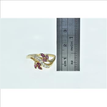 14K Diamond Marquise Ruby Wavy Cluster Yellow Gold Ring, Size 8.25