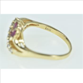 14K Diamond Marquise Ruby Wavy Cluster Yellow Gold Ring, Size 8.25
