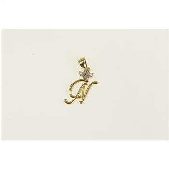 14K Diamond N Cursive Letter Monogram Yellow Gold Charm/Pendant ...