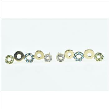 14K Diamond Peridot Blue Topaz Circle Dangle Yellow Gold Earrings