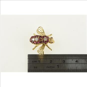 14K Diamond Ruby Honey Bumble Bee Lapel Yellow Gold Pin/Brooch