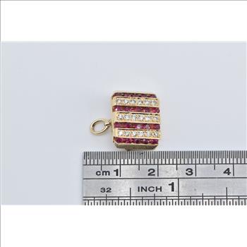 14K Diamond Ruby Vintage Striped Statement Square Yellow Gold Pendant/Pin