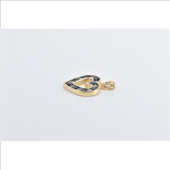14K Diamond Sapphire Heart Love Symbol Yellow Gold Pendant