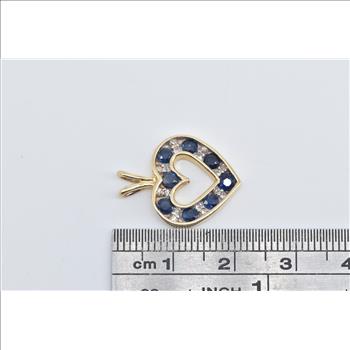 14K Diamond Sapphire Heart Love Symbol Yellow Gold Pendant