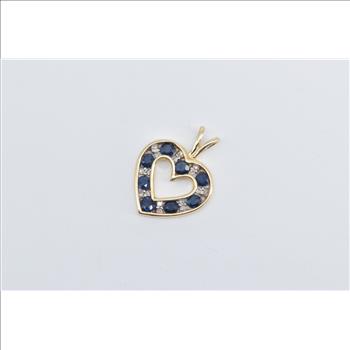 14K Diamond Sapphire Heart Love Symbol Yellow Gold Pendant