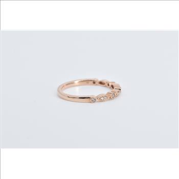 14K Diamond Scalloped Ornate Wedding Band Rose Gold Ring, Size 7.25