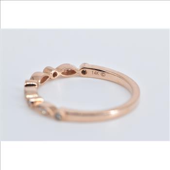 14K Diamond Scalloped Ornate Wedding Band Rose Gold Ring, Size 7.25
