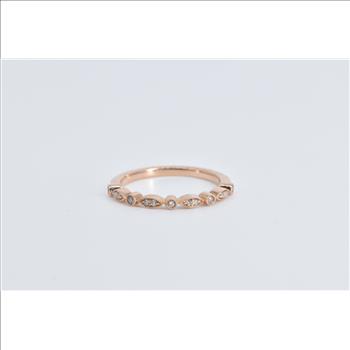 14K Diamond Scalloped Ornate Wedding Band Rose Gold Ring, Size 7.25