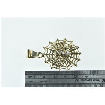 14K Diamond Spider in Spider Web Vintage Yellow Gold Pendant